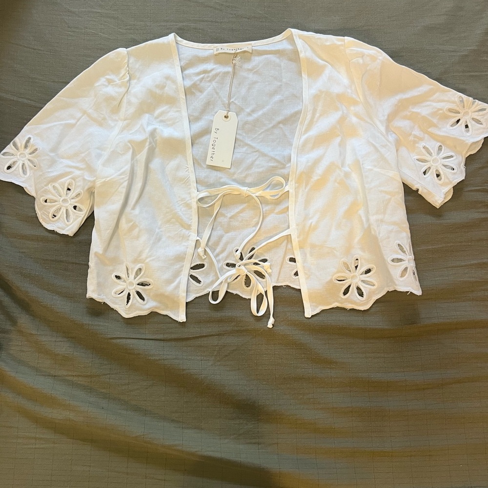 Vici White Eyelet Tie-Front Blouse